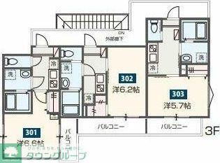 MELDIA中河原(1K/3階)の間取り写真