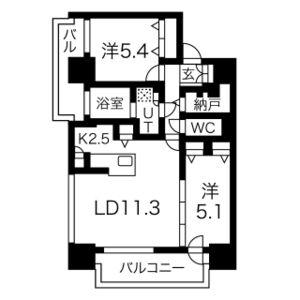F中の島(2LDK/6階)の間取り写真