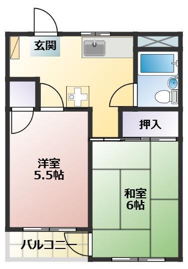 ハイコーポ谷野(2K/2階)の間取り写真