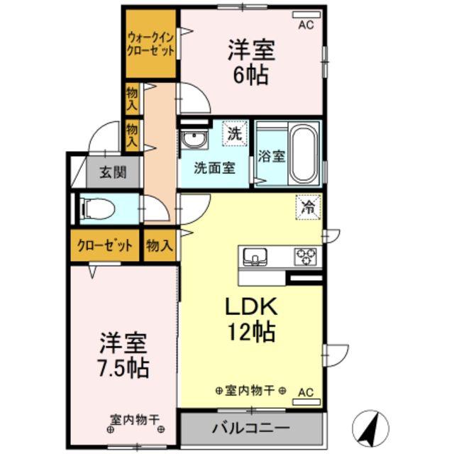 ラフィーネ A(2LDK/1階)の間取り写真