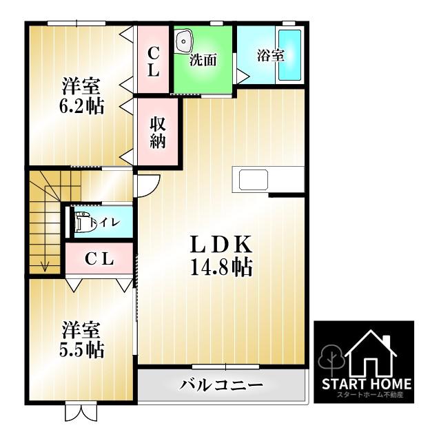 サニーコートB棟(2LDK/2階)の間取り写真
