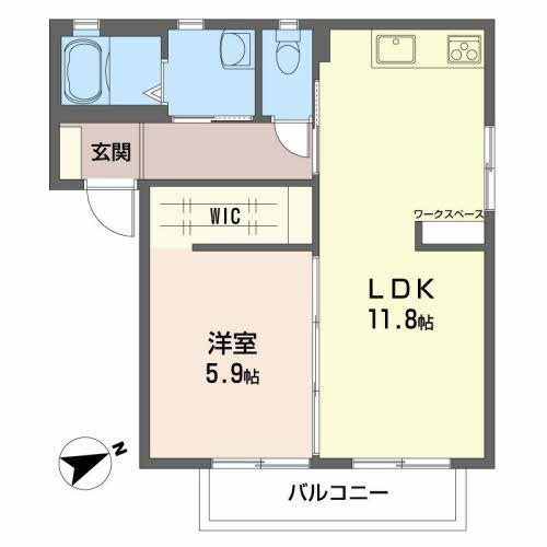 リヴィエールマルシェ(1LDK/1階)の間取り写真