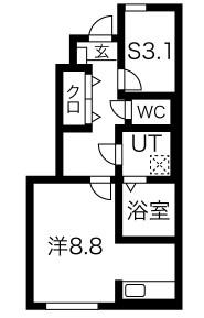 ラポール久野本(1SK/1階)の間取り写真