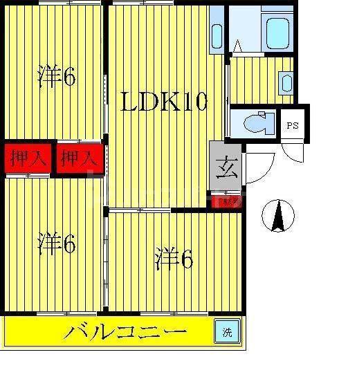 第3関東マンション(3LDK/1階)の間取り写真