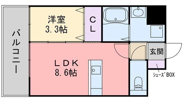 ワイズコート別府駅前(1LDK/4階)の間取り写真