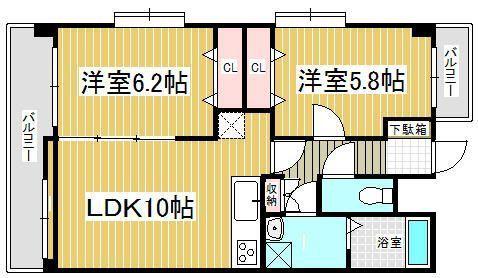 J-スクエア(2LDK/3階)の間取り写真