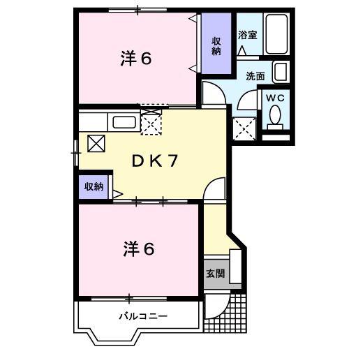ハイマウントB(2DK/1階)の間取り写真