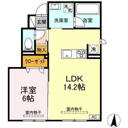 TORISIA青森中央(1LDK/1階)の間取り写真