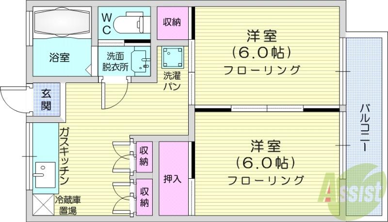 コーポ菅原(2DK/2階)の間取り写真