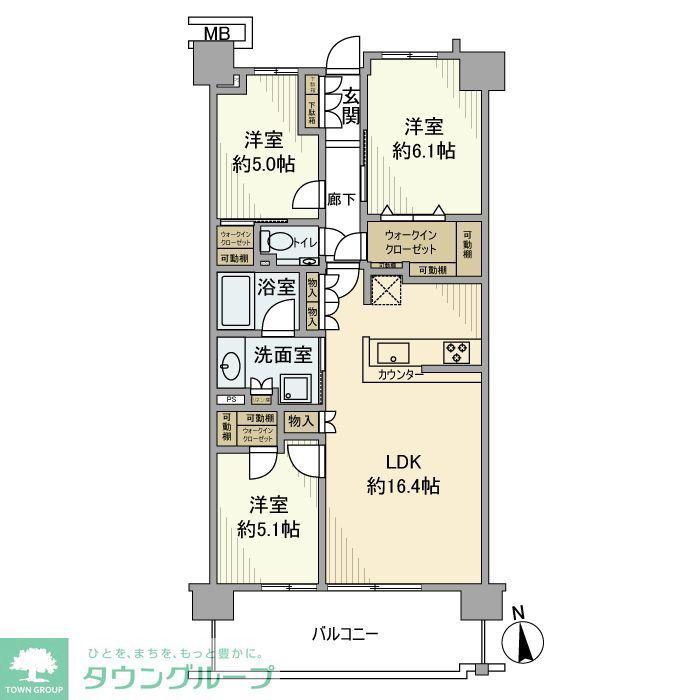 プラウドシティ国立(3LDK/3階)の間取り写真