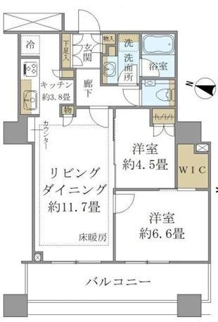 ブリリア大井町ラヴィアンタワー(2LDK/20階)の間取り写真
