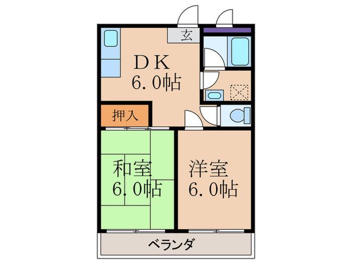 ローズハイム(2DK/2階)の間取り写真