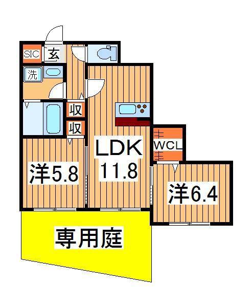 FIELD サウス(2LDK/1階)の間取り写真