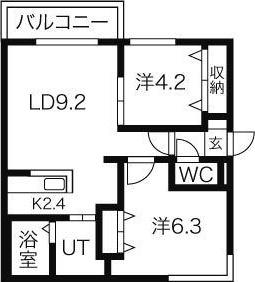 ガレ・ド・ボヌール(2LDK/3階)の間取り写真