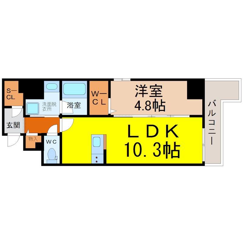 E-CITY大須(1LDK/3階)の間取り写真