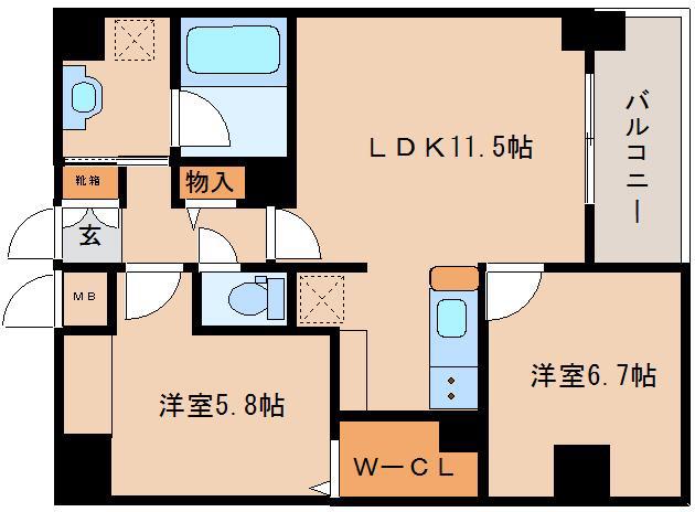 幸COURT NARASANJO(2LDK/2階)の間取り写真