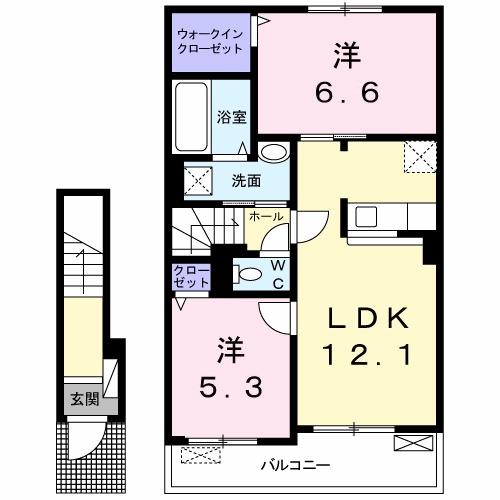 シエロ・ガーデン国府B(2LDK/2階)の間取り写真