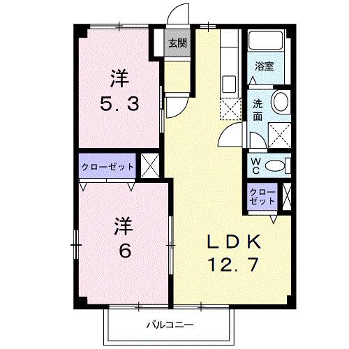 キャッスル豊I(2LDK/1階)の間取り写真
