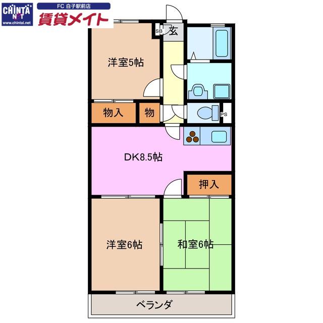 レジデンス優珈里(3DK/7階)の間取り写真