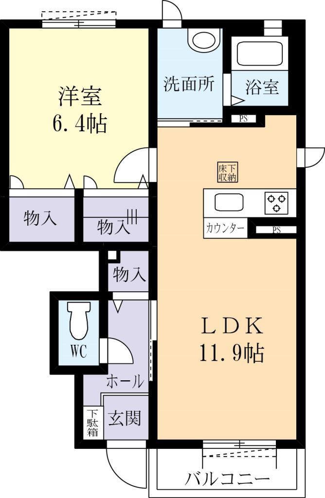 マストライフ守谷PLUS-B(1LDK/1階)の間取り写真