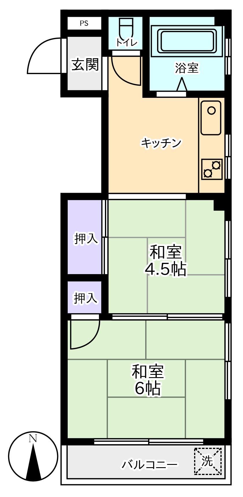 手塚コーポ(2K/2階)の間取り写真