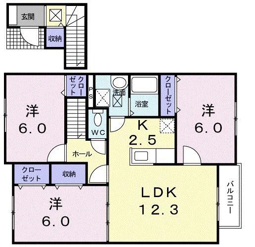 アップヒルズI(3LDK/2階)の間取り写真