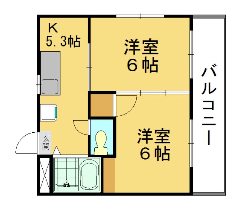 吉川ハイツ(2K/3階)の間取り写真