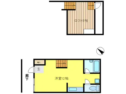 ルーム丘の上(1DK/2階)の間取り写真