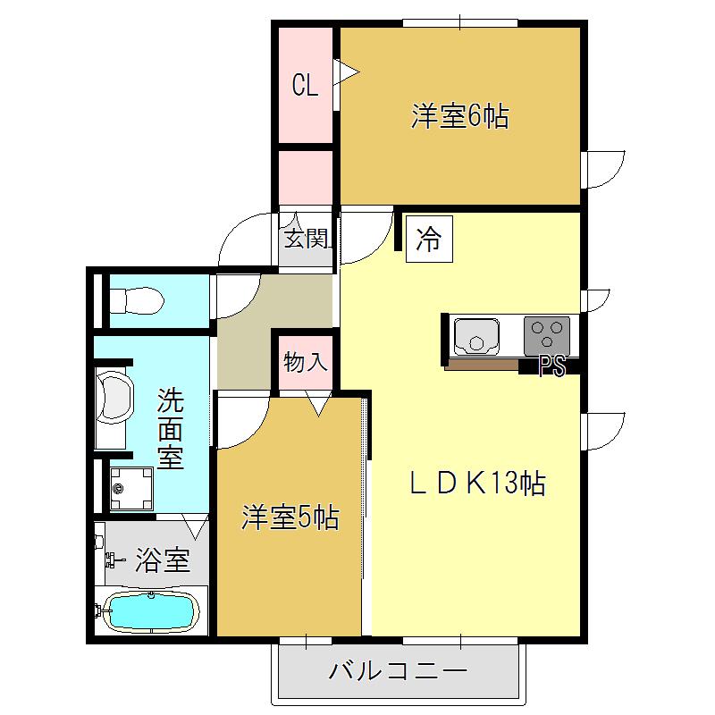 フェリーチェ真美ケ丘A棟(2LDK/2階)の間取り写真