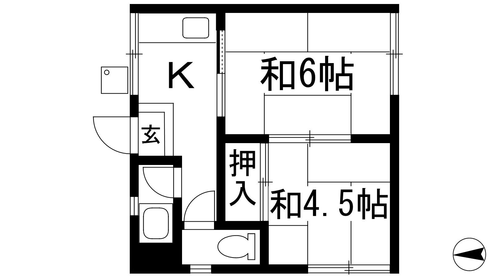 谷田ハイツ(2K/1階)の間取り写真