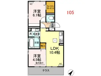 ウエスト12(2LDK/1階)の間取り写真