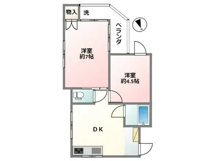 かむろ坂ハイツ(2DK/2階)の間取り写真
