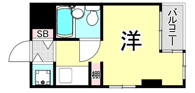 夙川羽衣町パークハイムII(1K/3階)の間取り写真