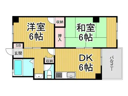 西甲子園ハイツ(2DK/5階)の間取り写真