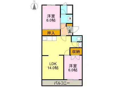 コーポ杉山(2LDK/1階)の間取り写真