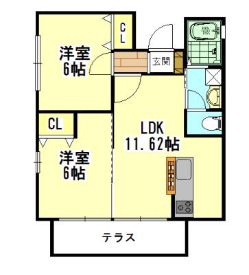エトワール稲野(2LDK/2階)の間取り写真