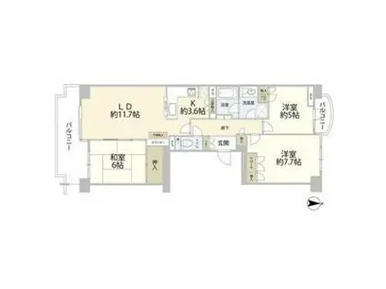 ふれあいの街D棟(3LDK/2階)の間取り写真