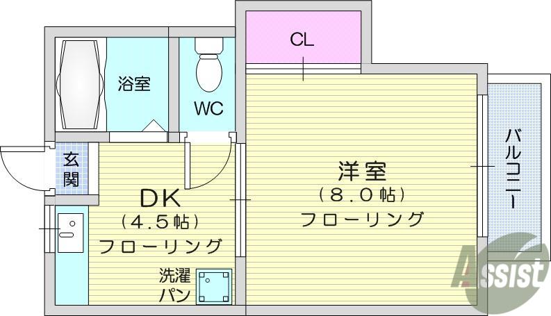 弓の町ハイツA棟(1K/2階)の間取り写真
