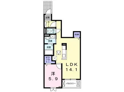 レインボーパークB(1LDK/1階)の間取り写真