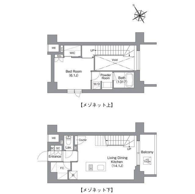 バウスフラッツ蔵前(1LDK/13階)の間取り写真