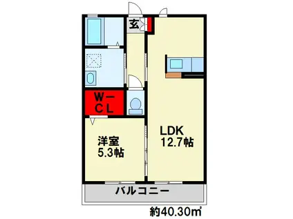 リアンサンク B棟(1LDK/1階)の間取り写真
