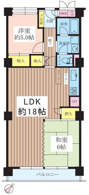 千里スカイハイツ(2LDK/7階)の間取り写真