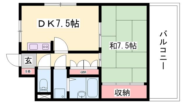 ハイライフ高砂(1DK/2階)の間取り写真