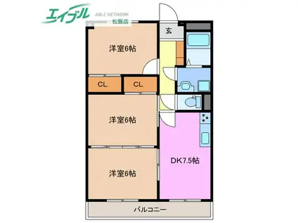 ラフィネ・ドミール(3DK/2階)の間取り写真