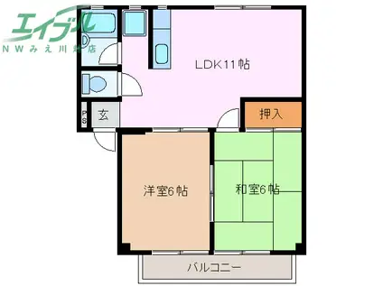 ビラカワサキ(2LDK/2階)の間取り写真