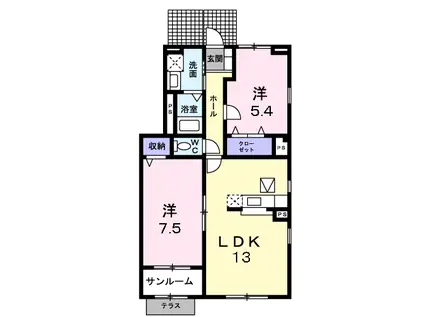 アルバ・セレノ壱番館(2LDK/1階)の間取り写真