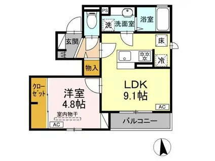 ジラソーレ(1LDK/1階)の間取り写真