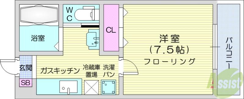 イーストアベニュー(1K/2階)の間取り写真