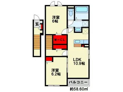 ハーベスト I(2LDK/2階)の間取り写真