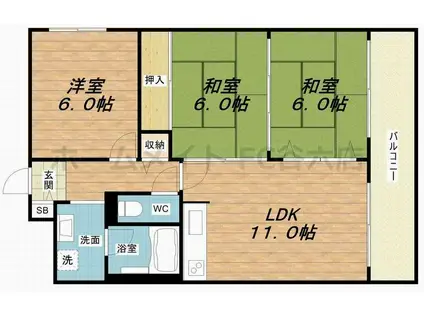 シャトー南船場(3LDK/4階)の間取り写真